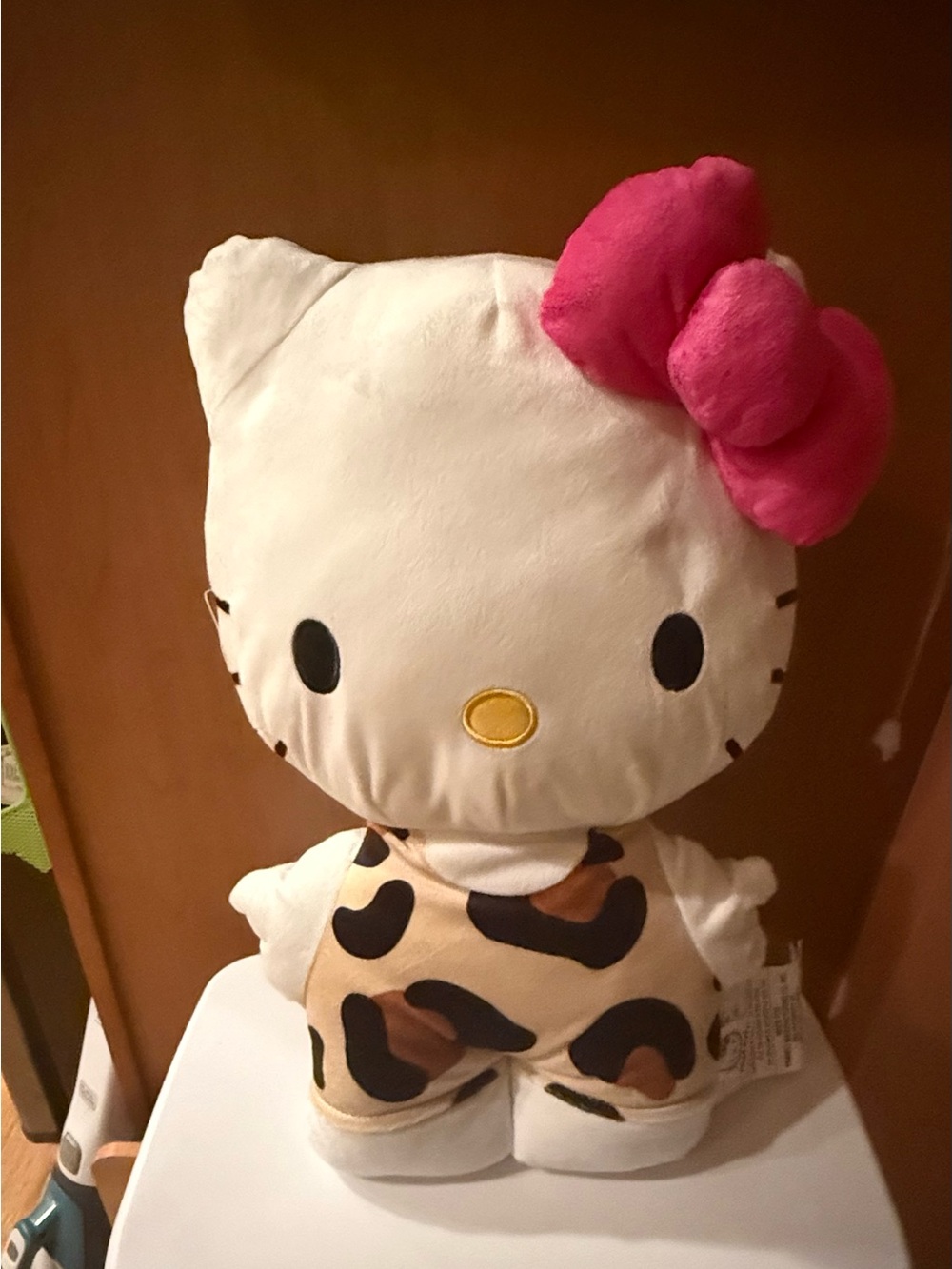 Sanrio Hello Kitty Plush Doll in White with Pink Bow - leopard dress-NWT!